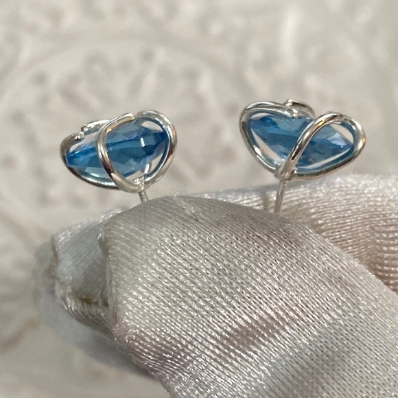 Handmade Blue Topaz Rectangular Cushion Gemstone Sterling Silver Earrings 8Ct - Picture 4 of 15